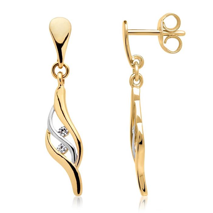 Earrings 8ct yellow-white gold zirconia