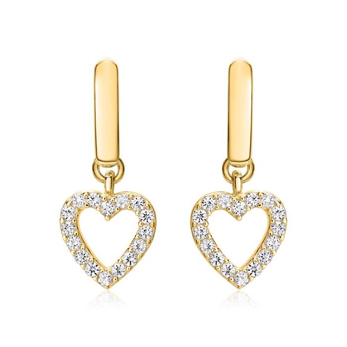 8ct yellow gold stud earrings heart-shaped zirconia