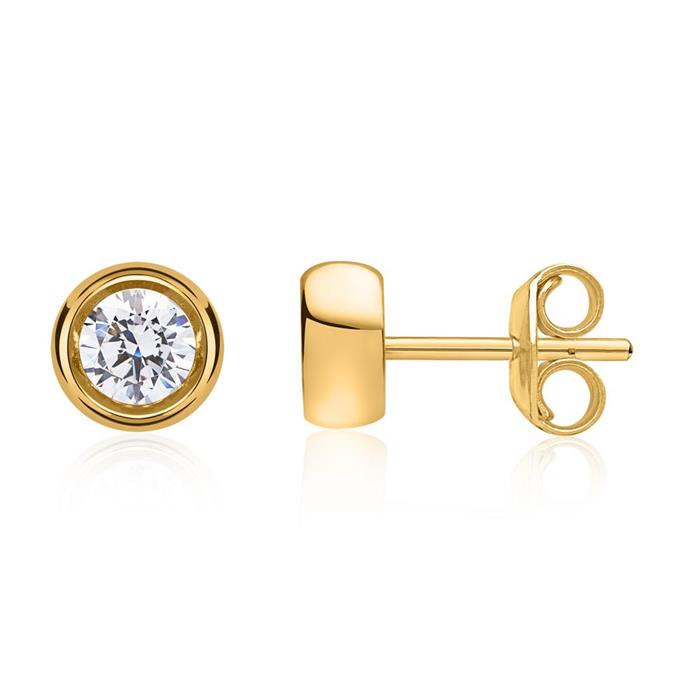 Gold earrings in 8ct yellow gold with zirconia