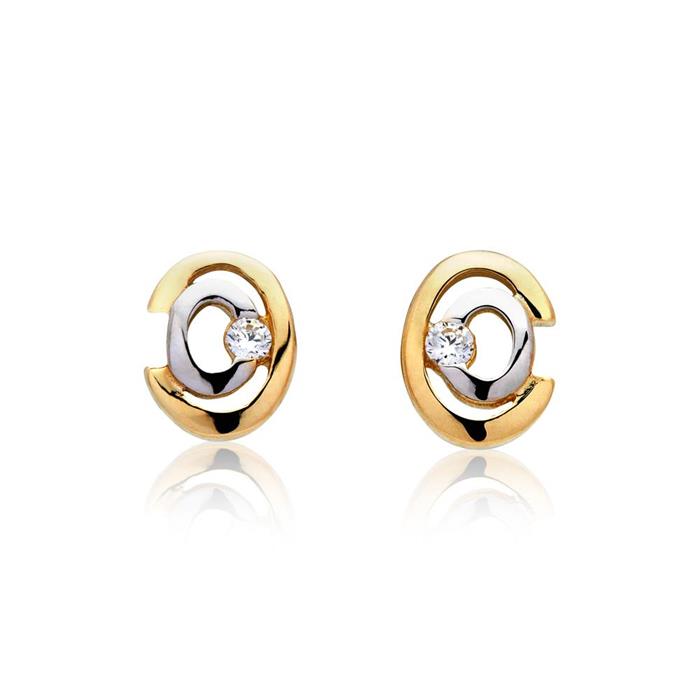 8ct yellow- white gold stud earrings with zirconia