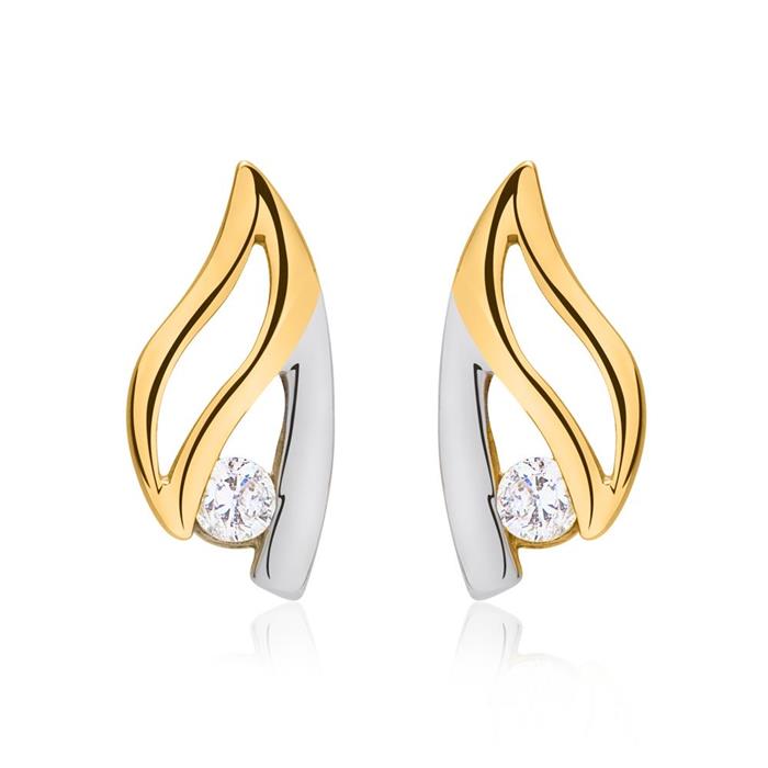 8ct yellow- white gold stud earrings with zirconia