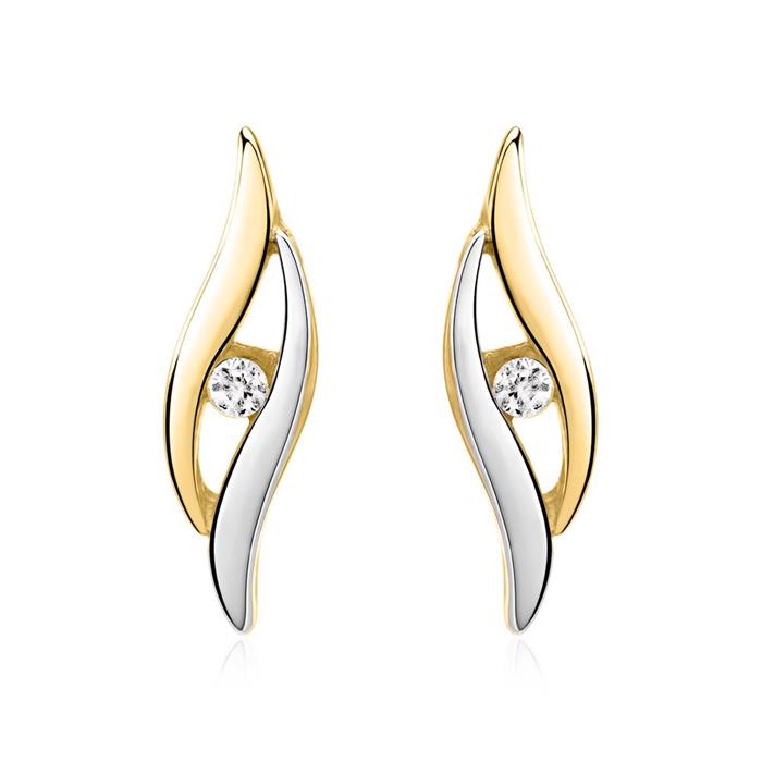 8ct yellow- white gold stud earrings with zirconia