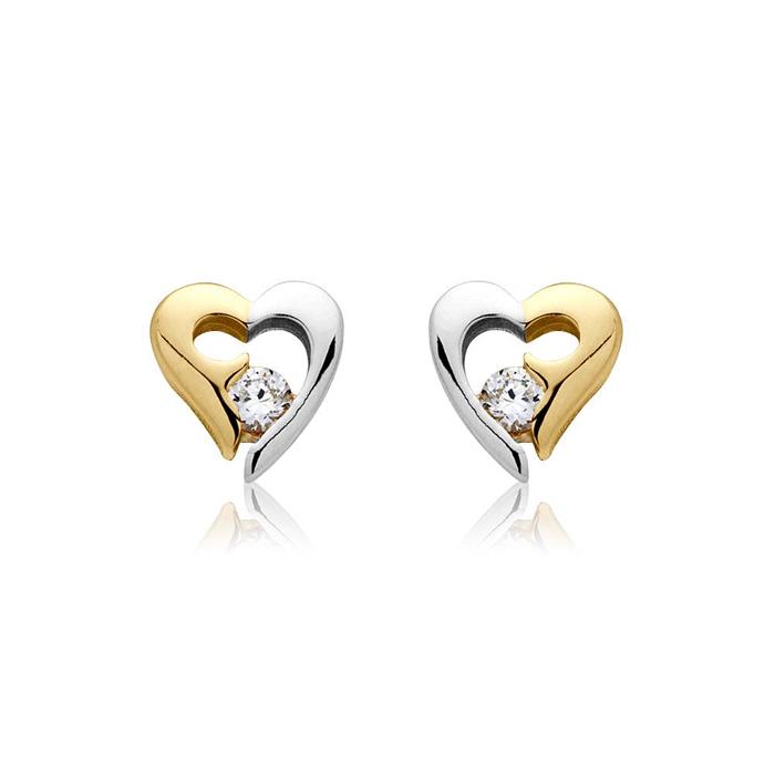 8ct yellow- white gold stud earrings with zirconia