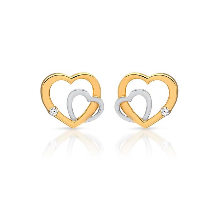 Ear studs in 8ct yellow gold double heart