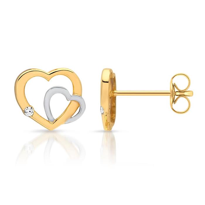 Ear studs in 8ct yellow gold double heart