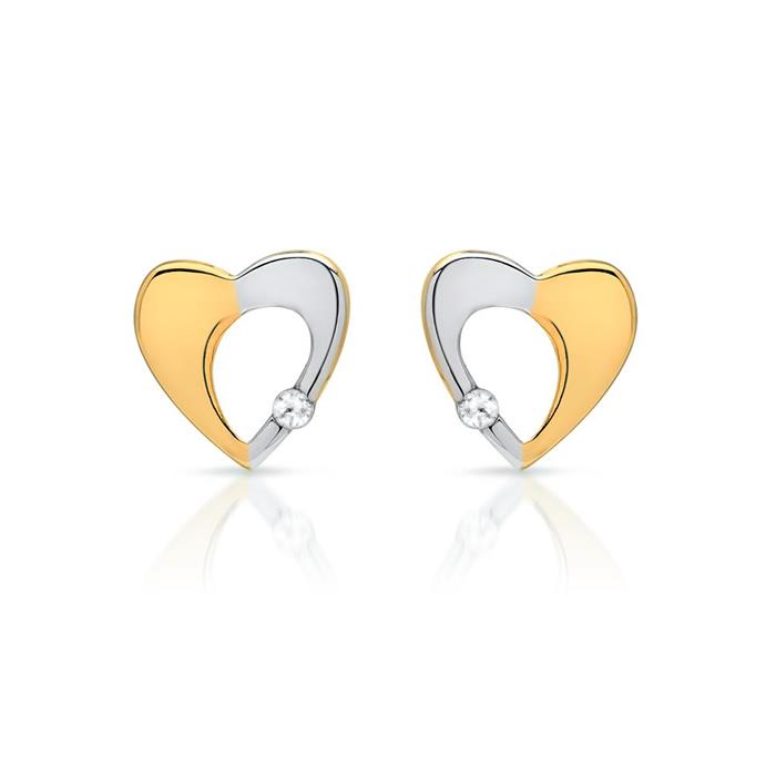 Stud earrings in 8ct white and yellow gold with stone