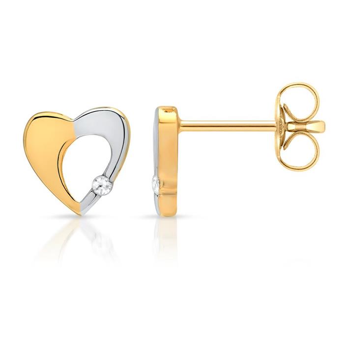 Stud earrings in 8ct white and yellow gold with stone