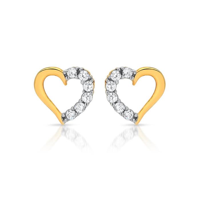 Heart-shaped 8ct gold earrings with 6 stones