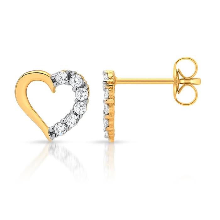 Heart-shaped 8ct gold earrings with 6 stones