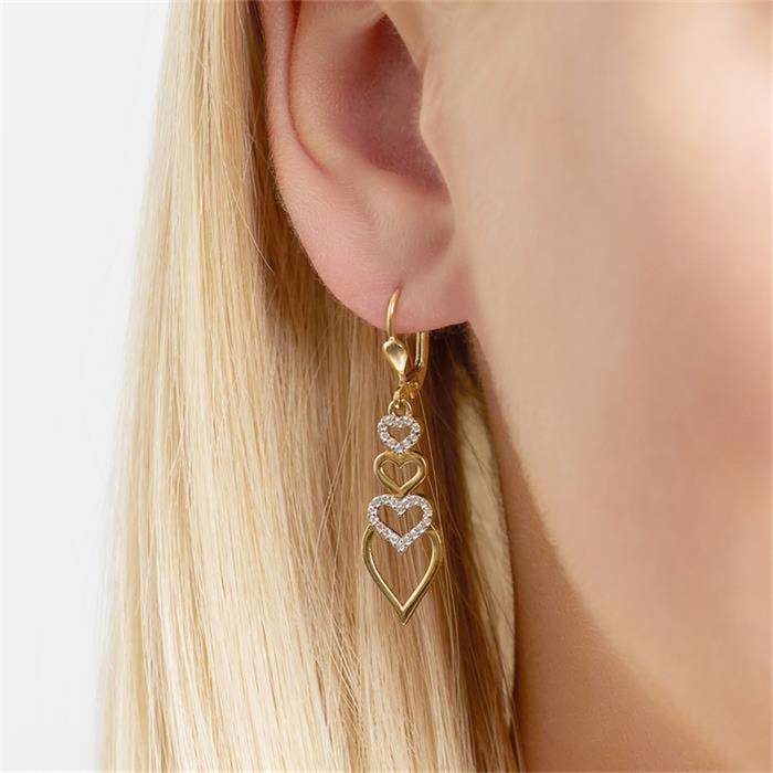 Pendientes corazones de oro 8 quilates con circonita