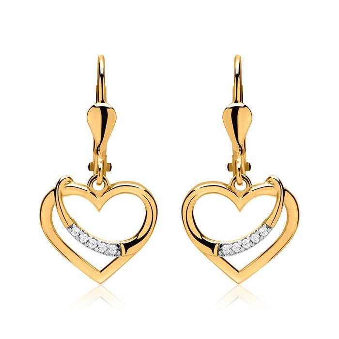 8ct hearts gold earrings with zirconia