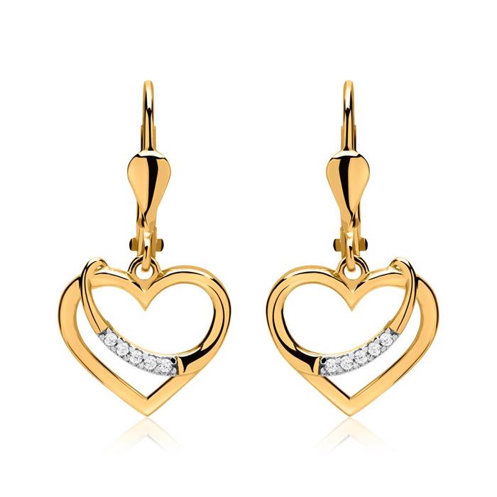 8 quilates pendientes de oro corazones con circonita