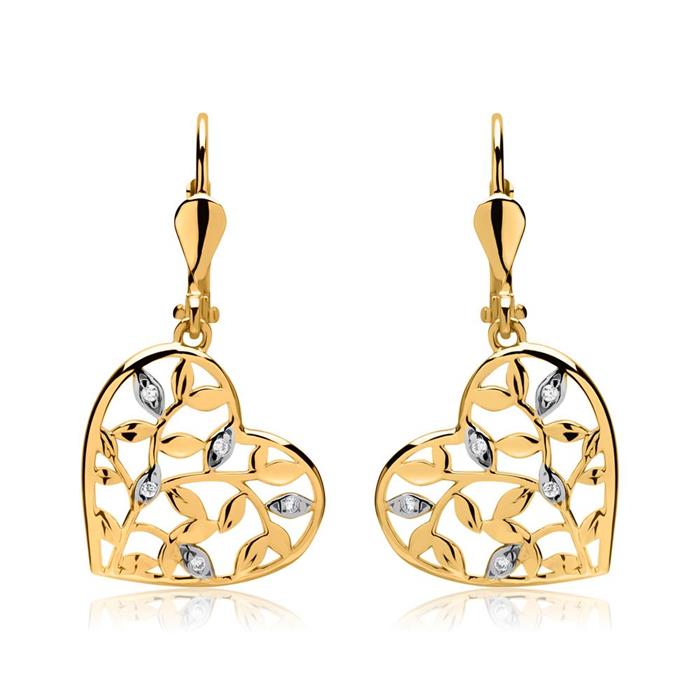 Floral heart earrings in 8ct gold with zirconia
