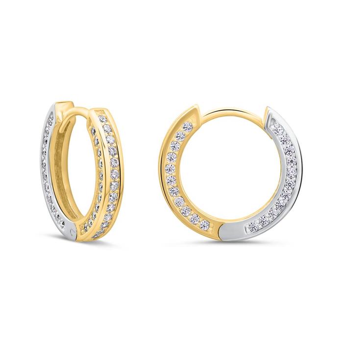 Hoops in 8ct yellow and white gold with zirconia