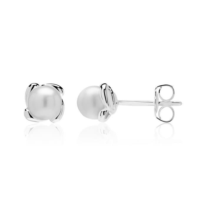 Pendientes de perlas en oro blanco de 14 quilates