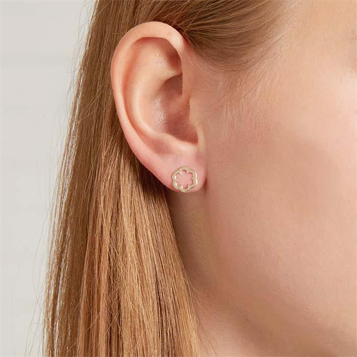 Pendientes flor para mujer en oro 14 quilates