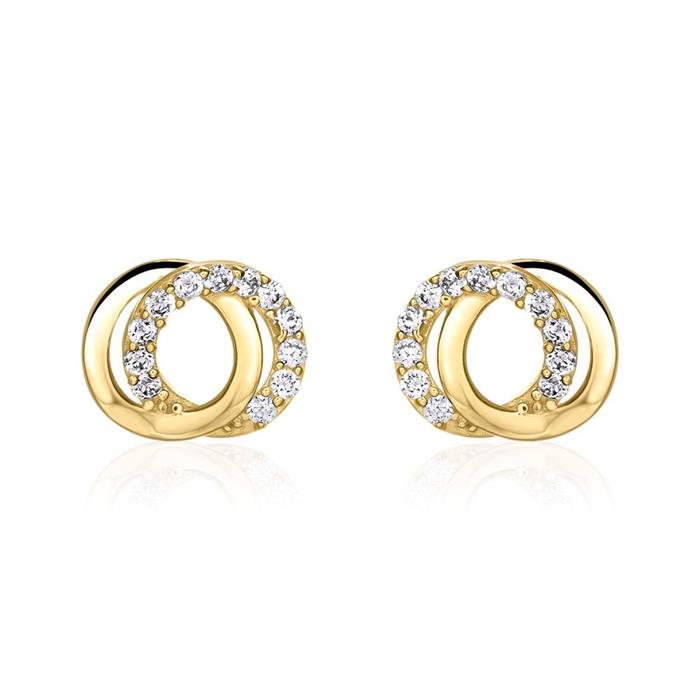 Circle stud earrings for ladies in 9K gold with zirconia