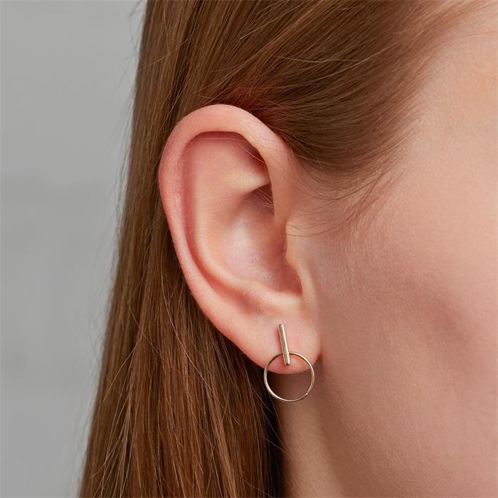 Stud earrings circles for ladies in 9K gold