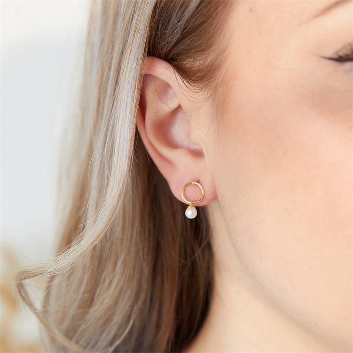 9K gold stud earrings for ladies with pearls