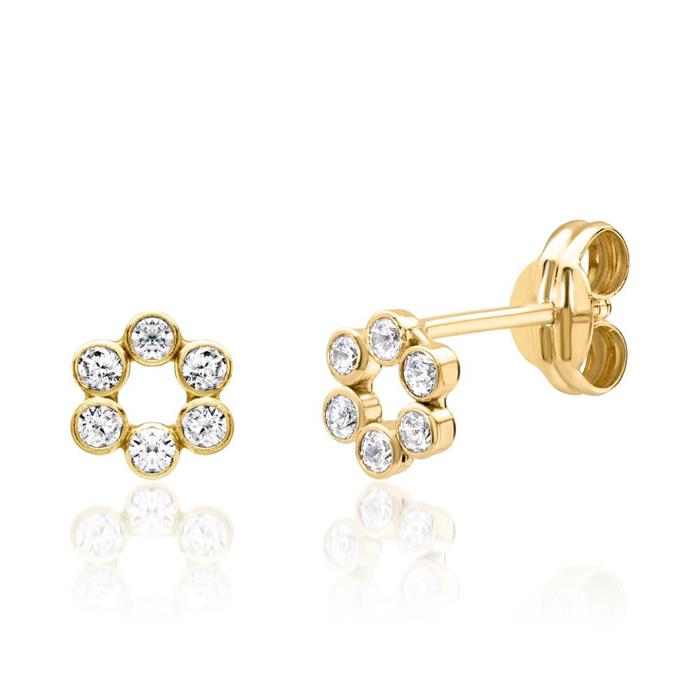 Ladies stud earrings in 9 carat gold with cubic zirconia