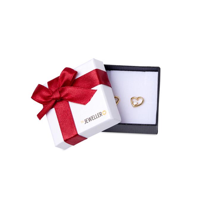 Caja de regalo para joyería de orejas con lazo rojo