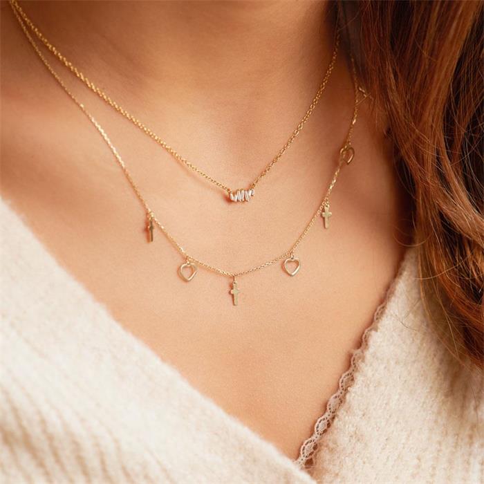9K gold chain hearts and crosses for women