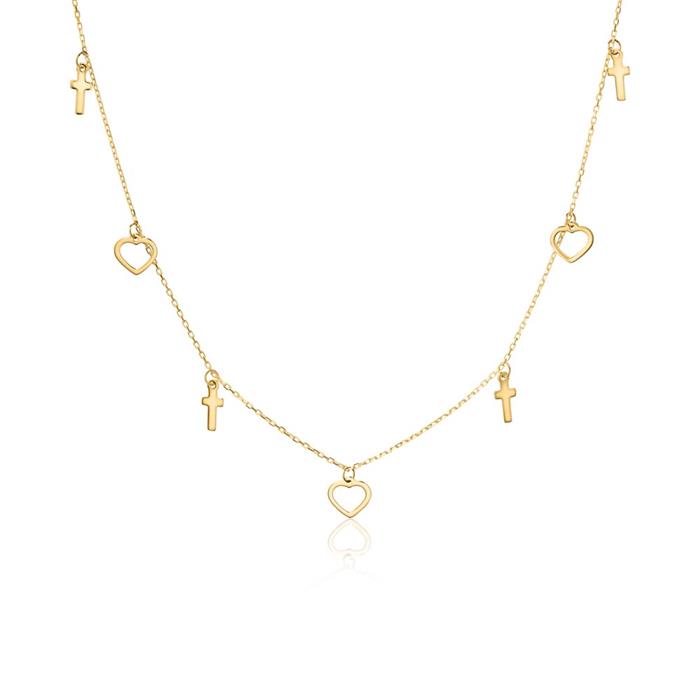 9K gold chain hearts and crosses for women