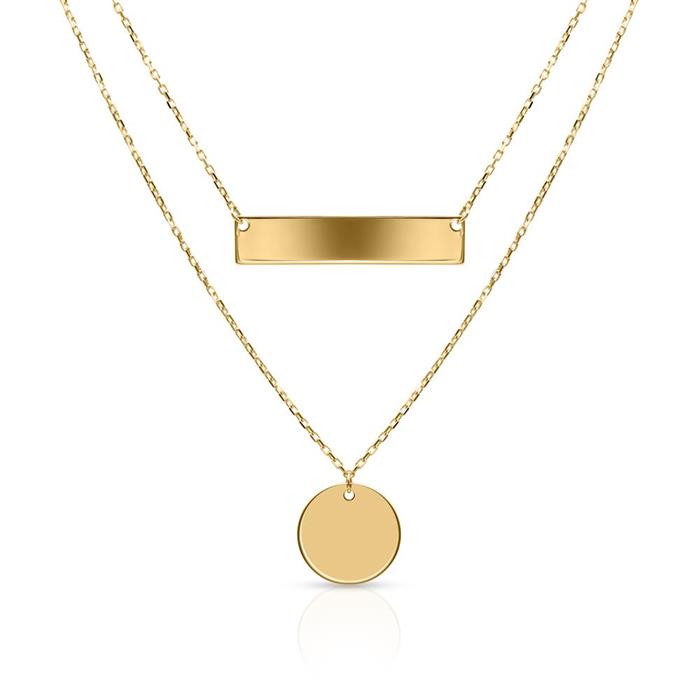 Ladies 9K gold necklace in layered look with engraving