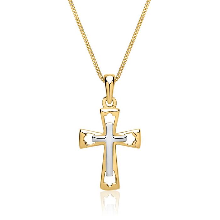 Cross necklace: 8ct yellow-white gold with pendant