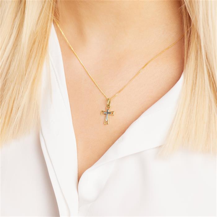 Cross necklace: 8ct yellow-white gold with pendant