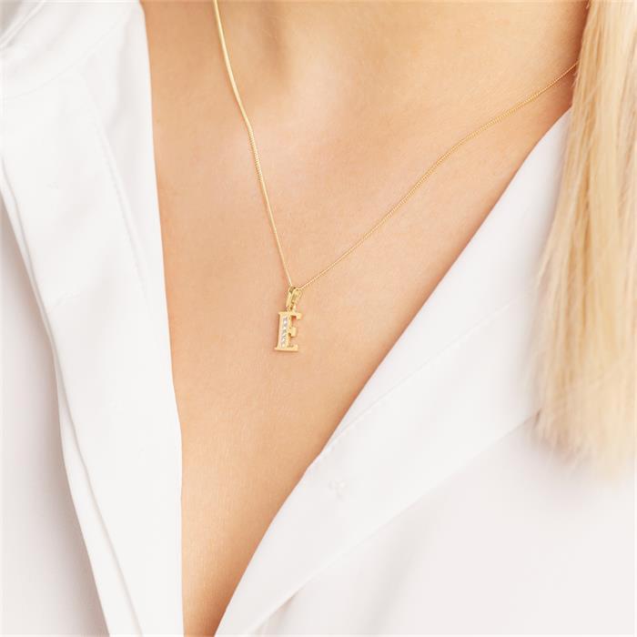 8ct gold letter pendant E with zirconia