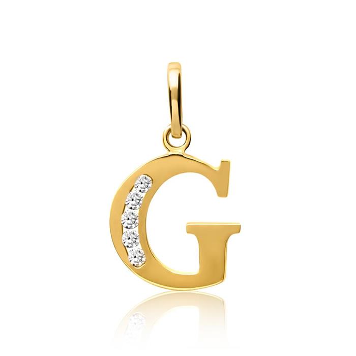 8ct gold letter pendant G with zirconia