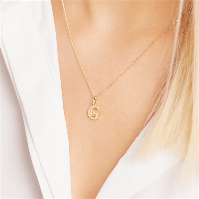 8ct gold letter pendant G with zirconia