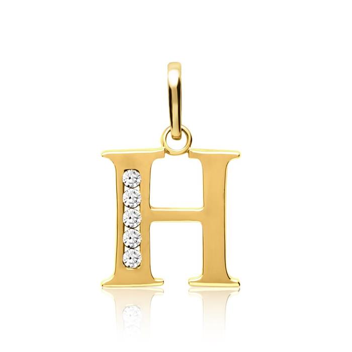 8 karaat gouden letter H hanger met Zirkonia