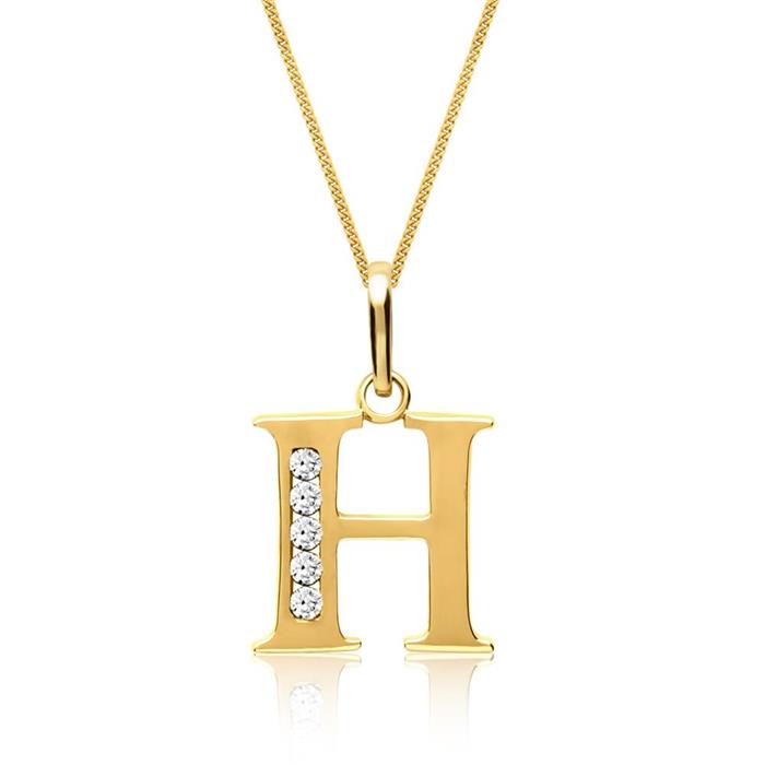 8 karaat gouden letter H hanger met Zirkonia