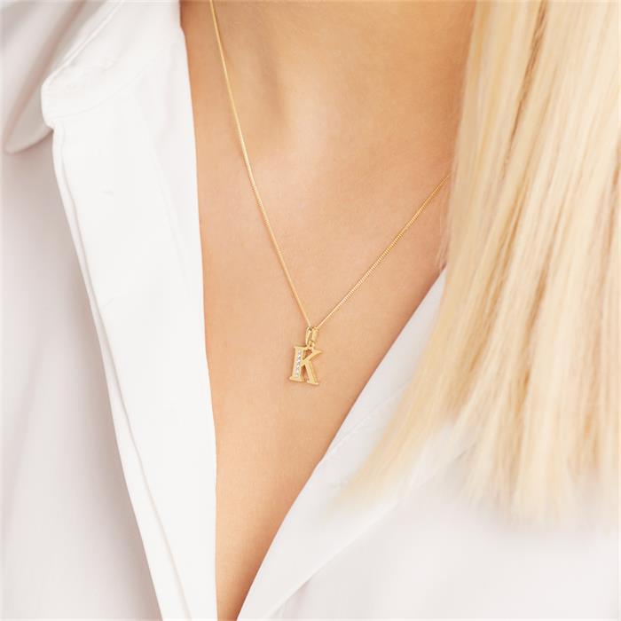 8ct gold letter pendant K with zirconia