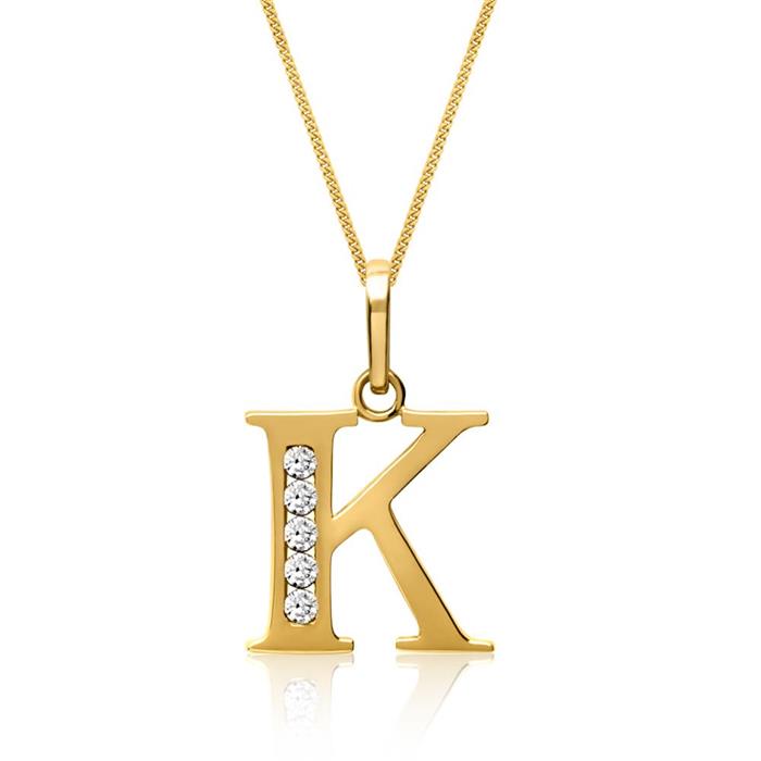 8ct gold letter pendant K with zirconia