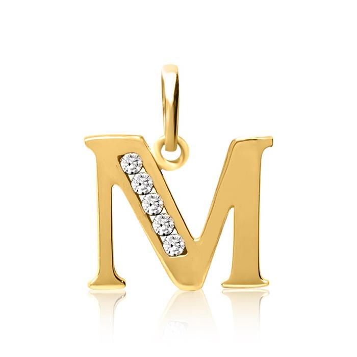 8 Karaat Gouden Letter M Hanger Met Cubic Zirconia