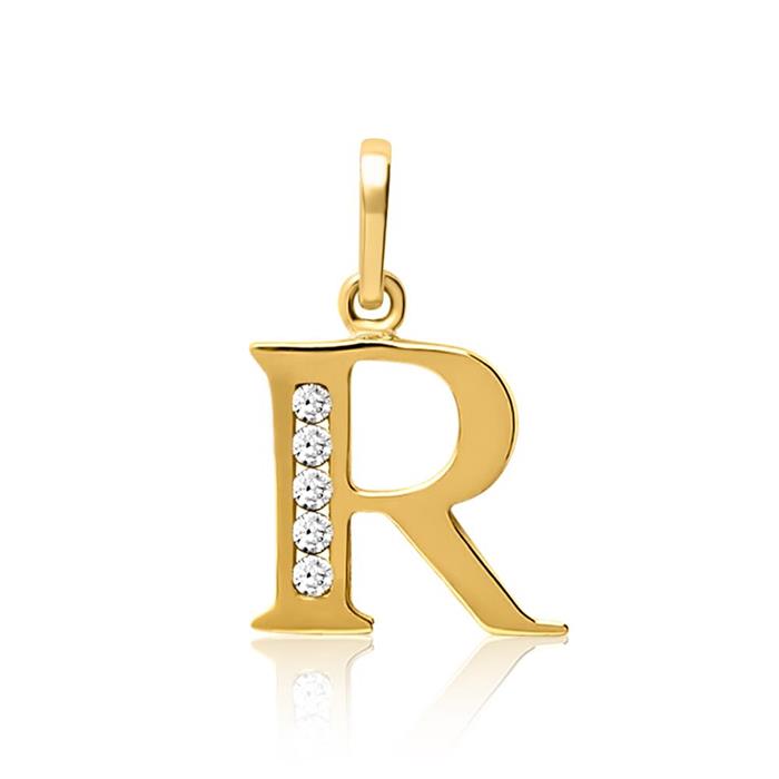 8 Karaat Gouden Letter R Hanger Met Cubic Zirconia