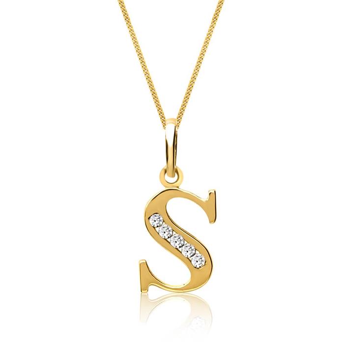 8 karaat gouden letter S hanger met Zirkonia