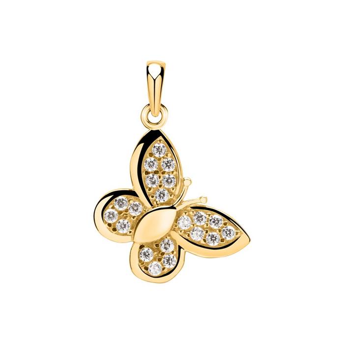 Necklace gold & 8ct pendant gold butterfly zirconia