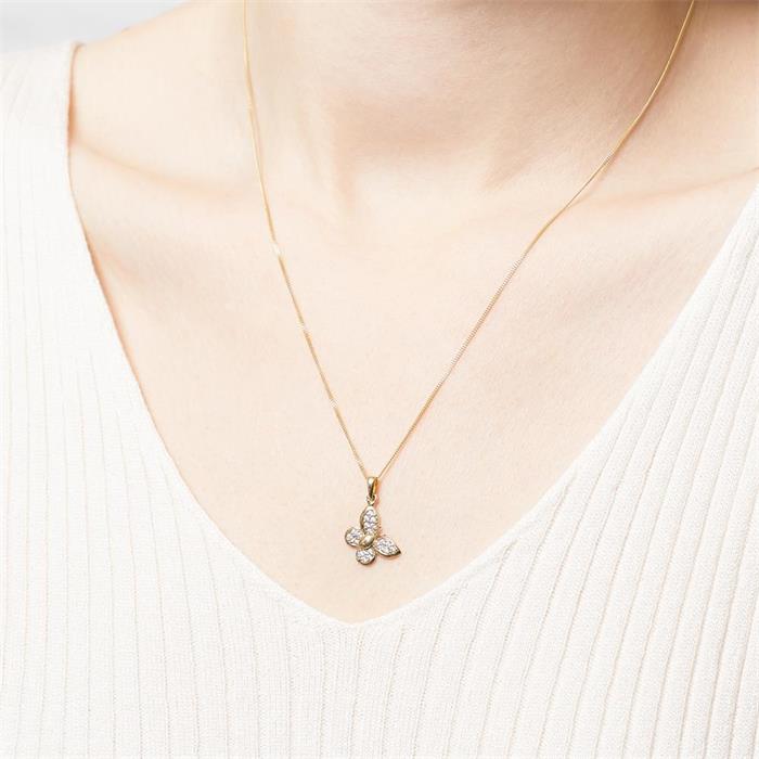 Necklace gold & 8ct pendant gold butterfly zirconia