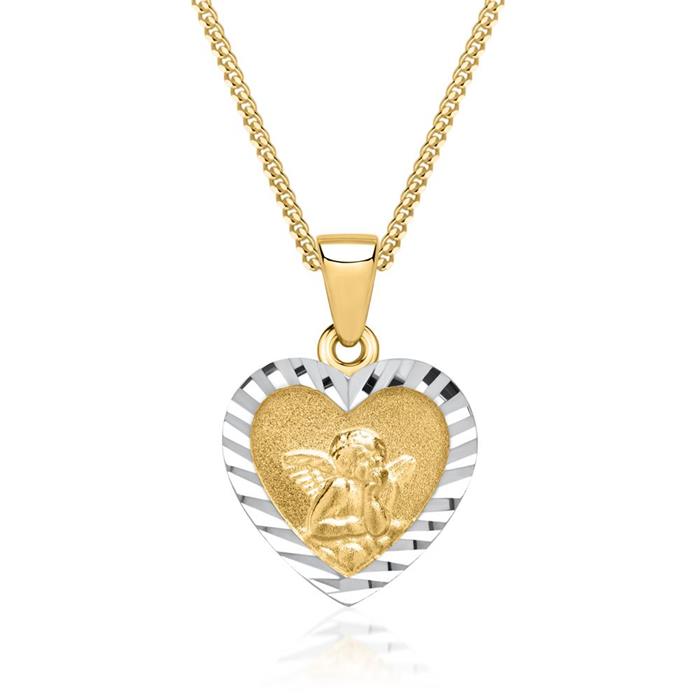 Necklace with heart pendant with angel motive 8ct gold
