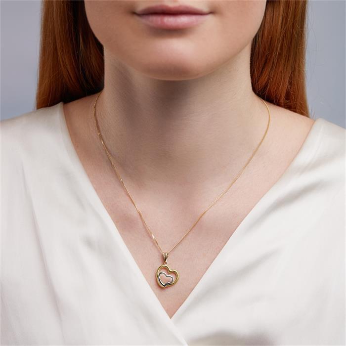 Necklace with heart pendant 8ct gold bicolor