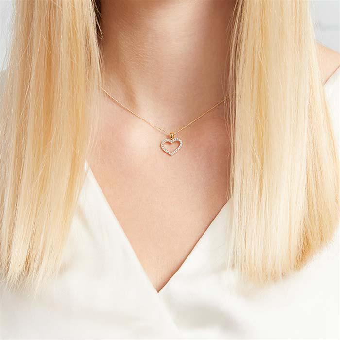 8ct gold necklace with heart pendant light zirconia