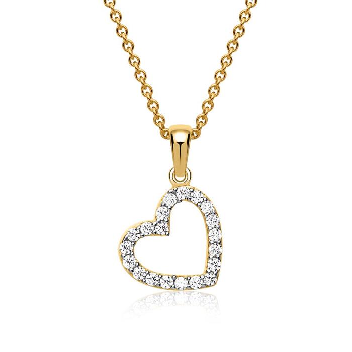 8ct gold necklace with heart pendant with zirconia trimming