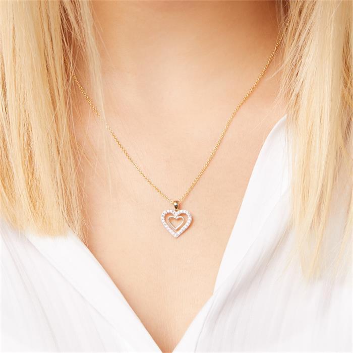 8ct gold chain with two hearts zirconia