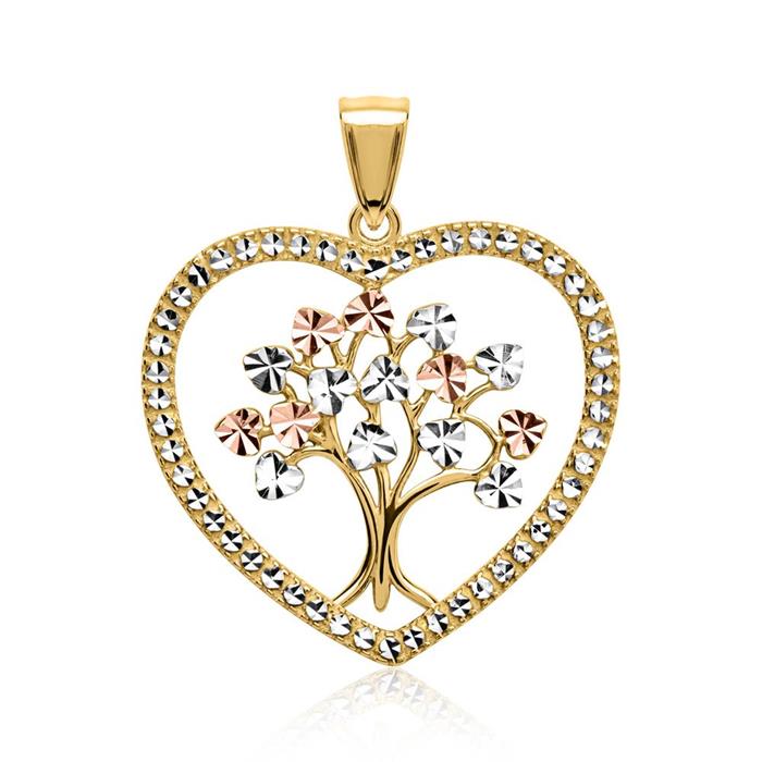 Noble necklace heart 8ct gold tricolor