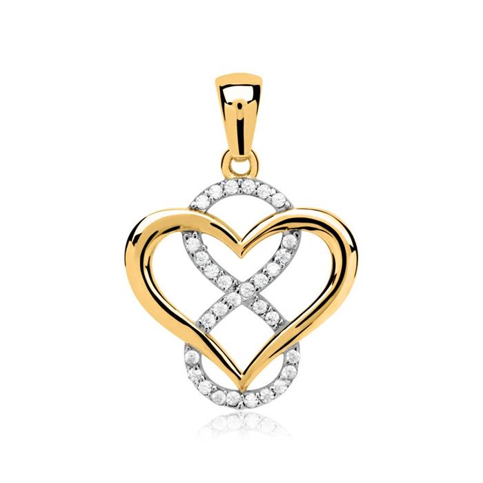 Heart infinity 8ct gold zirconia pendant