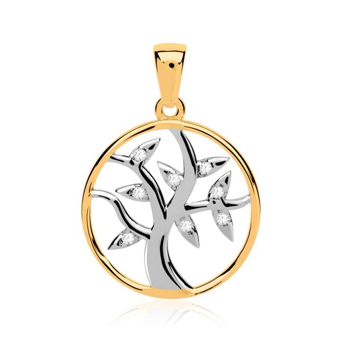 Necklace tree of life pendant 8ct gold bicolor